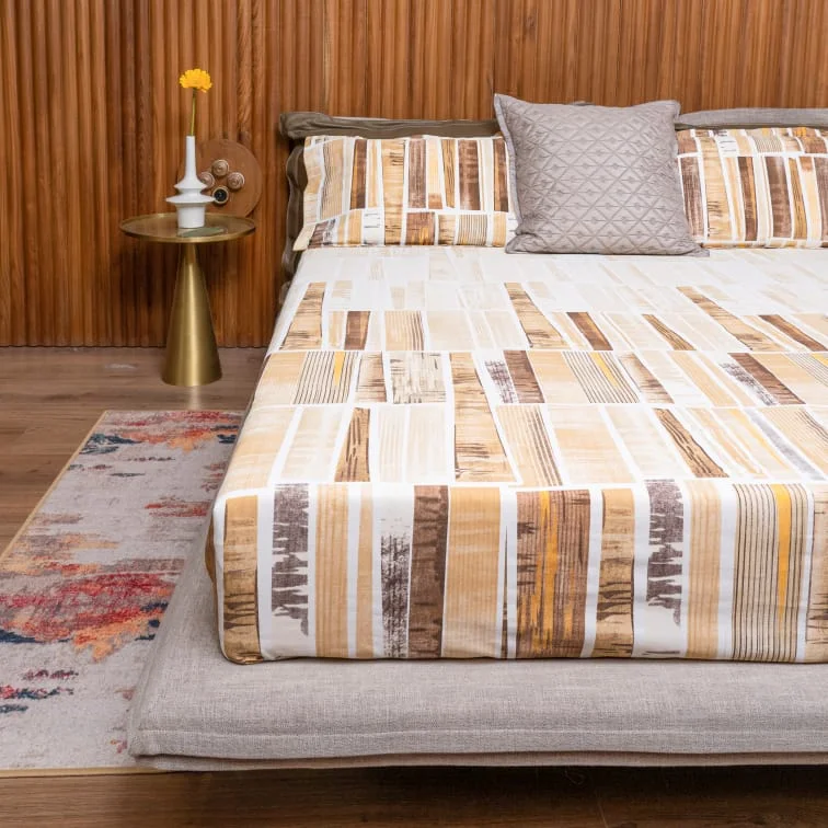 220 TC 100% Cotton printed bedsheet - Skyscrapper Mustard