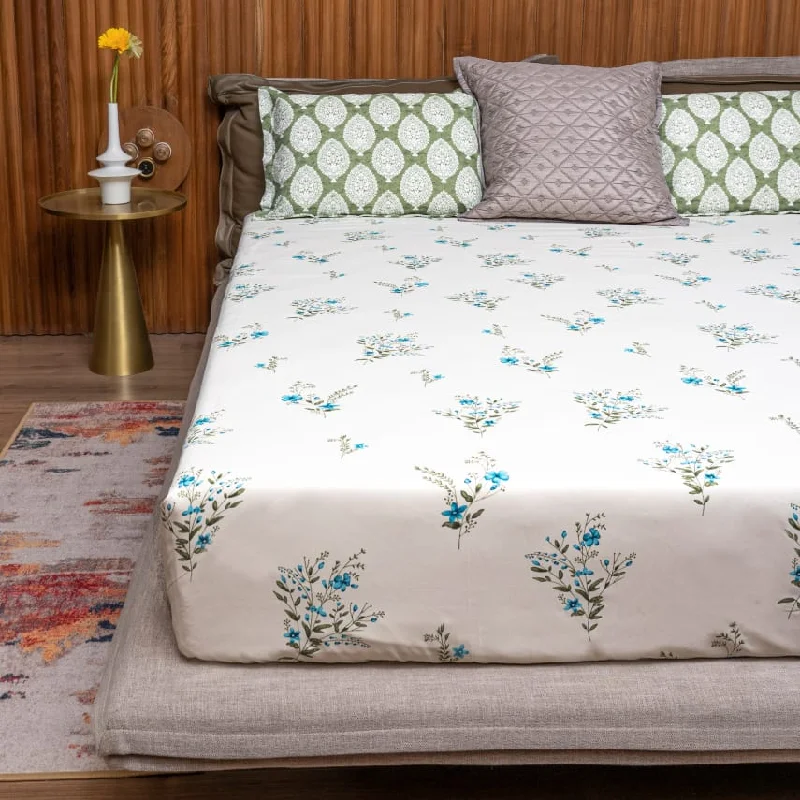 220 TC 100% Cotton printed double bedsheet - Valley Blue