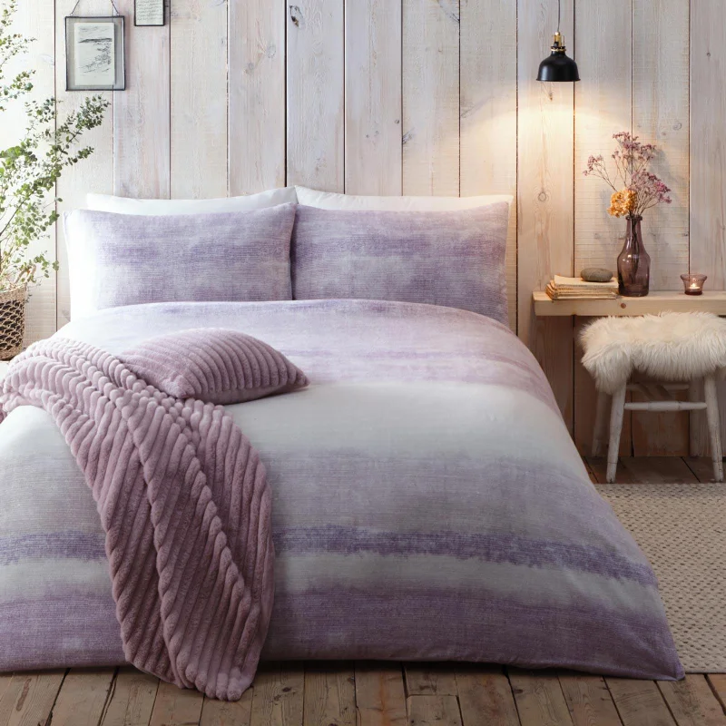 Anson Stripe Flannelette Brushed Cotton Duvet Cover Set Mauve