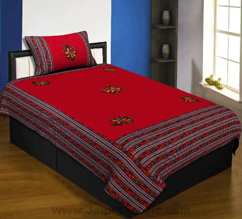 Applique Red Gujri Jaipuri  Hand Made Embroidery Patch Work Single Bedsheet