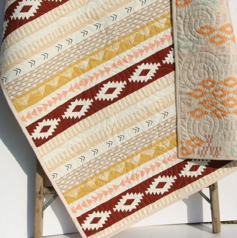 Arizona Tribal Aztec Quilt, Boy or Girl Baby Bedding Blanket, Brown Gold Modern Nursery Quilt