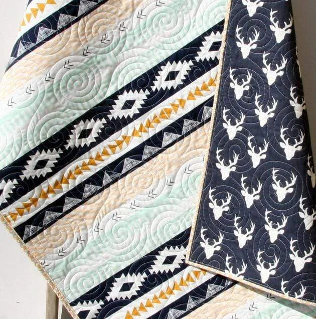 Arizona Tribal Aztec Quilt, Buck Deer Baby Boy Crib Bedding, Handmade Boy Quilt