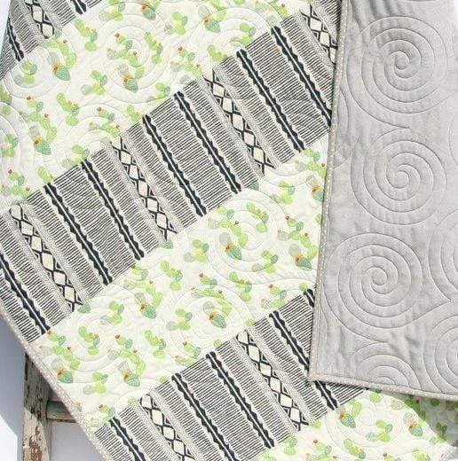 Baby Shower Gift, Cactus Nursery Decor, Handmade Quilt, Minky Baby Blanket, Succulent Crib Bedding, Boy or Girl, Aztec Tribal Soft Striped