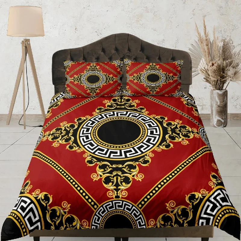 Baroque Red Luxury Duvet Cover Set Aesthetic Bedding Set Full Victorian Decor,