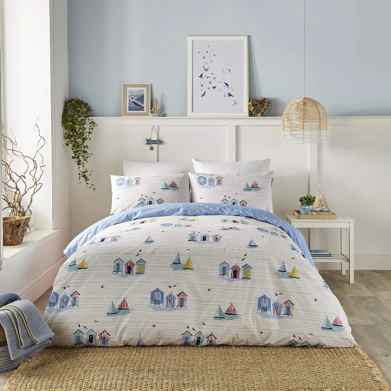 Beach Huts Duvet Cover Set Blue