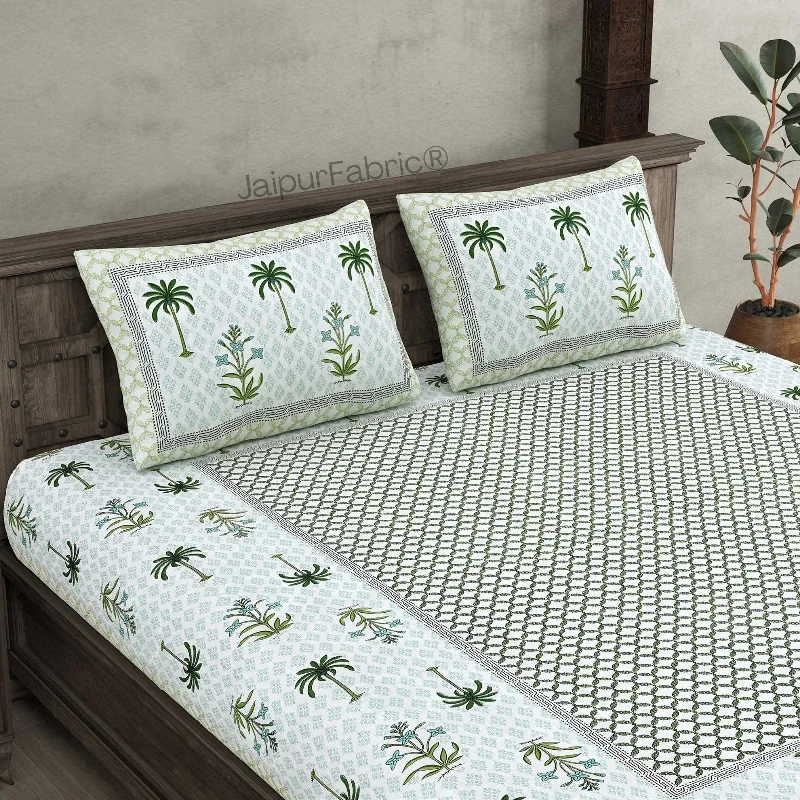 Beautiful Bunaai Green Pure Cotton Double Bedsheet