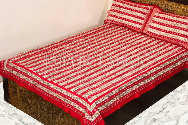 Beautiful Red Vertical Print Single Bed Sheet with Two Pillow Covers