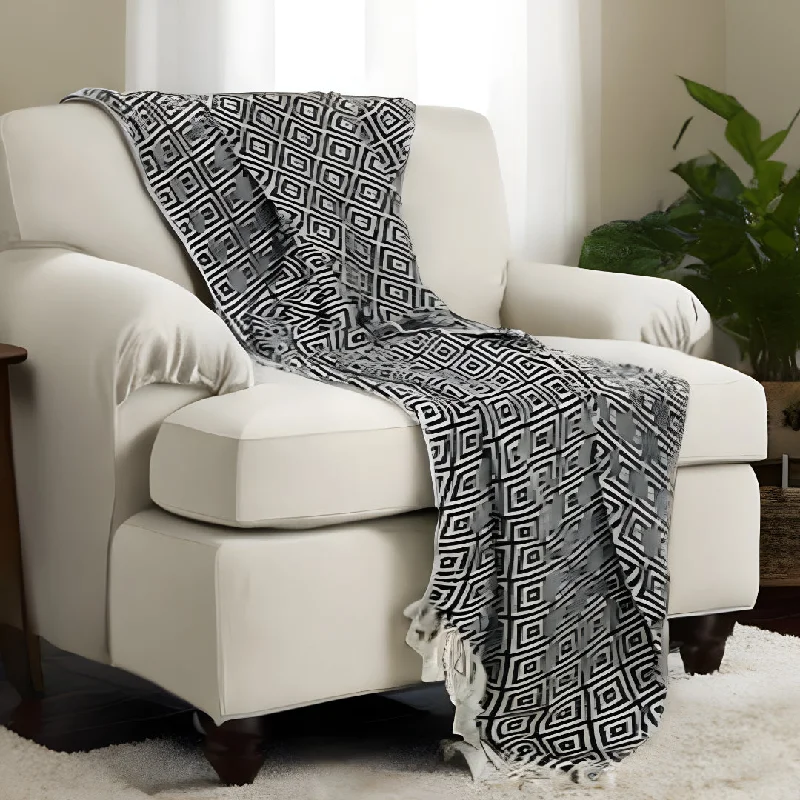 Black Woven 100% Cotton Throw Blanket