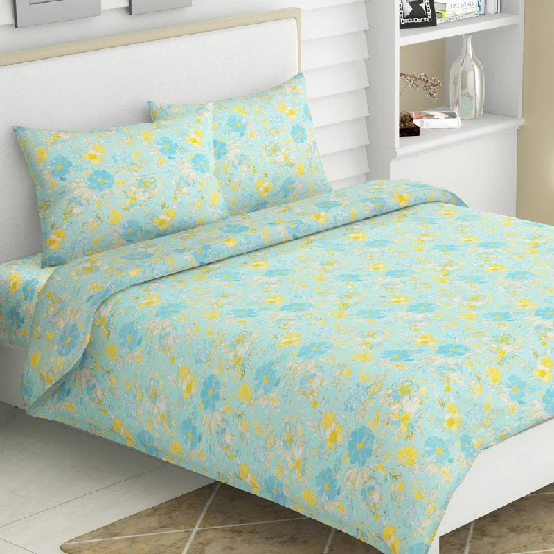 Blue Bell Blooms, 100% Cotton King Bedsheet, 120 TC