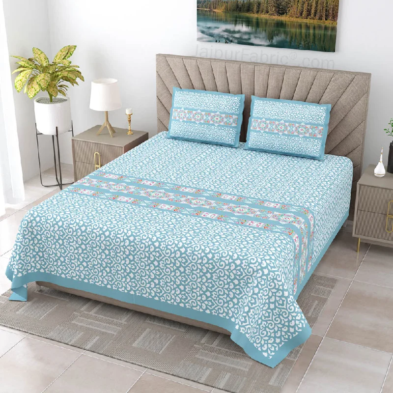 Blue Ethnic Pure Cotton King Size Double BedSheet