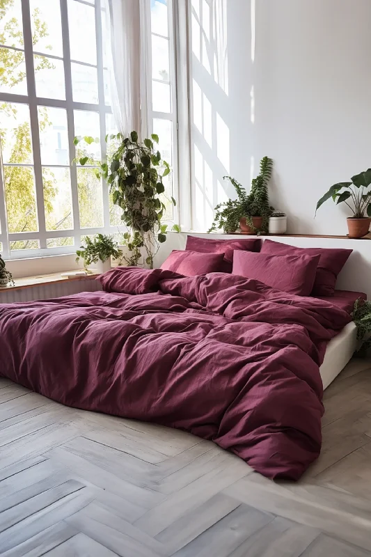 Burgundy linen duvet cover