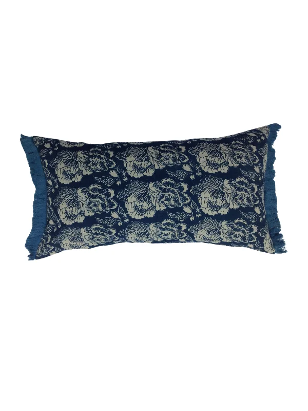 Cabbage Rose Indigo Lumbar Pillow Cover