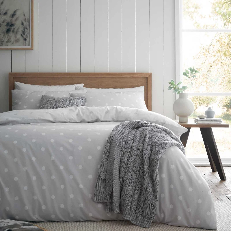 Brushed Polka Dot Duvet Cover Set Grey