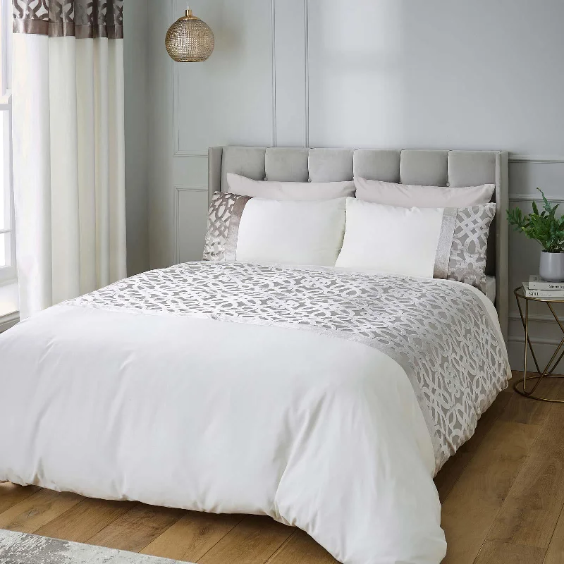 Lattice Cut Velvet Duvet Cover Set Natural