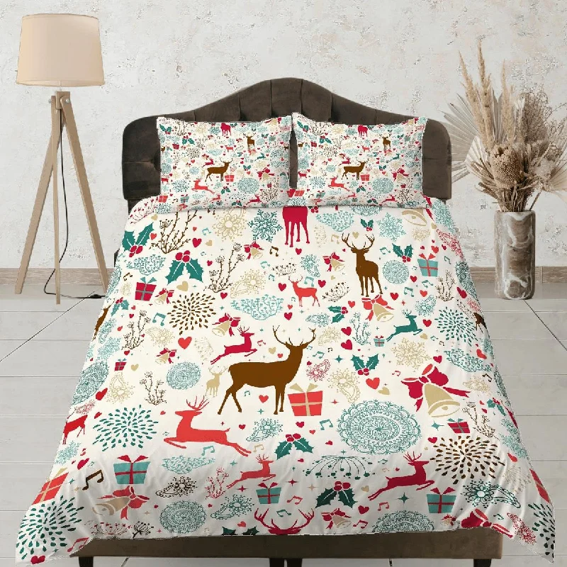 Christmas Duvet Cover Set and Christmas Pillows Reindeer Dorm Bedding Comforter Cover Christmas Gift