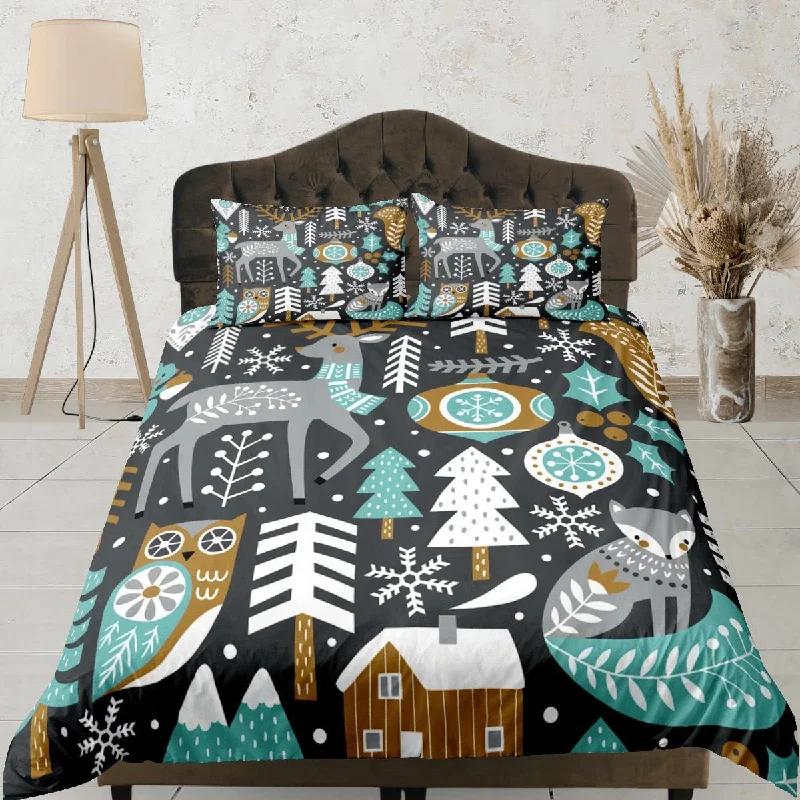 Christmas Duvet Cover Set and Christmas Pillows Reindeer Dorm Bedding Comforter Cover Christmas Gift