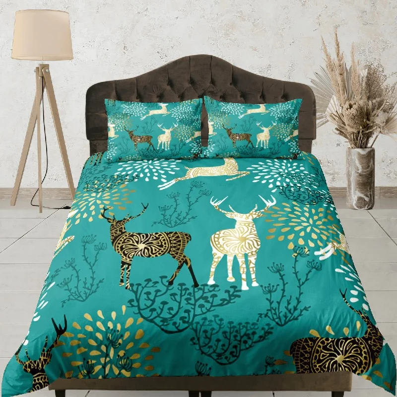 Christmas Duvet Cover Set and Christmas Pillows Reindeer Dorm Bedding Comforter Cover Christmas Gift