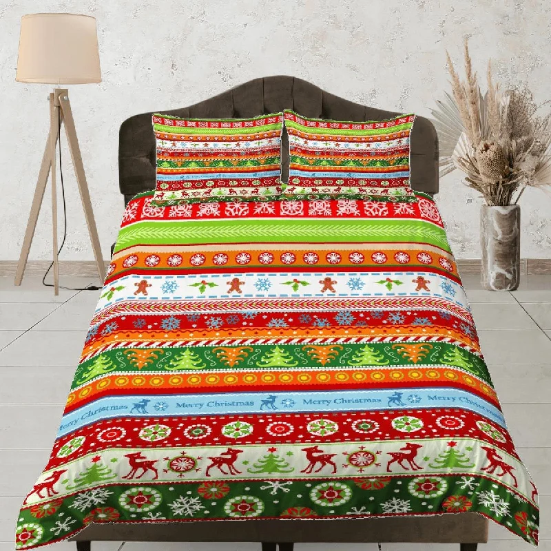 Christmas Duvet Cover Set with Pillows Christmas Pattern Dorm Bedding Comforter Cover Christmas Gift