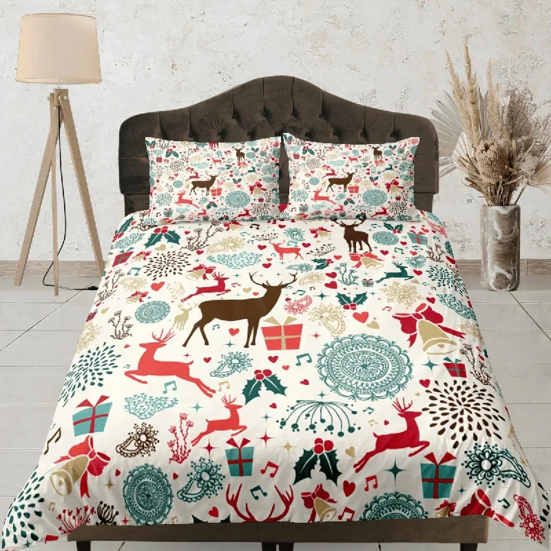 Christmas Duvet Cover Set with Pillows Christmas Reindeer Dorm Bedding Comforter Cover Christmas Gift