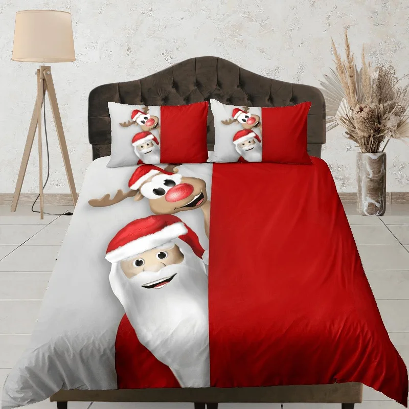 Christmas Duvet Cover Set with Pillows Santa Claus Dorm Bedding Comforter Cover Christmas Gift