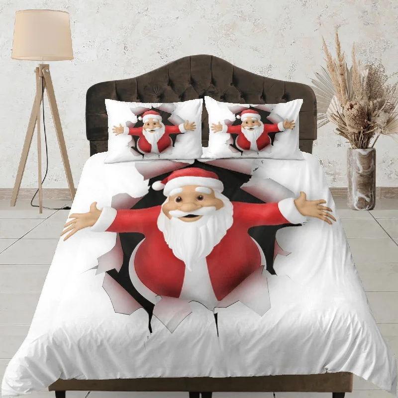 Christmas Duvet Cover Set with Pillows Santa Claus Dorm Bedding Comforter Cover Christmas Gift