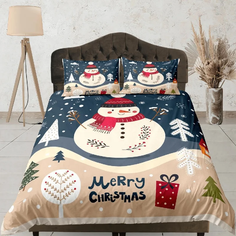 Christmas Duvet Cover Set with Pillows Snow Man Winter Dorm Bedding Comforter Cover Christmas Gift