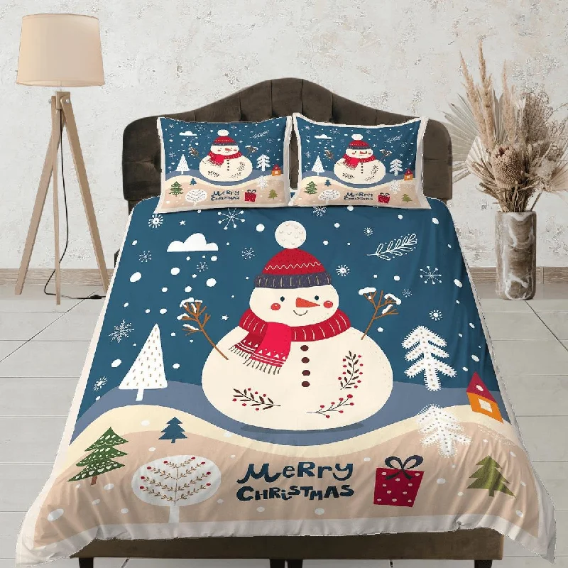 Christmas Duvet Cover Set with Pillows Snow Man Winter Dorm Bedding Comforter Cover Christmas Gift