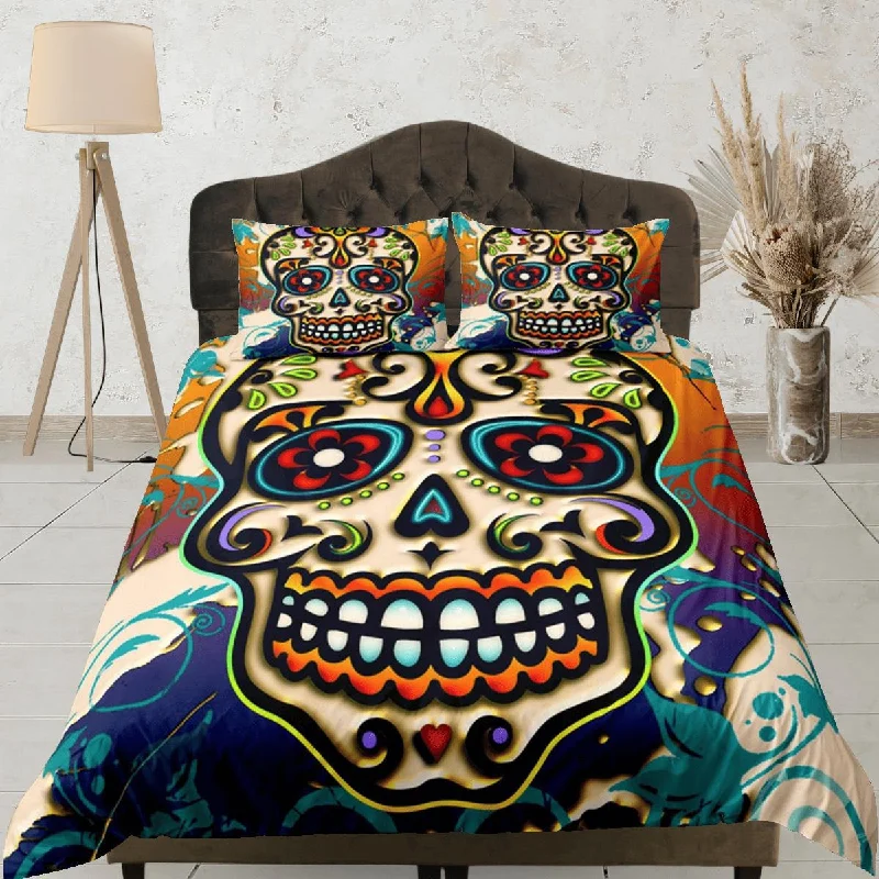 Cinco de Mayo Skull Duvet Cover Set Colorful Bedspread Dorm Bedding Pillowcase Bedding Mexican Design