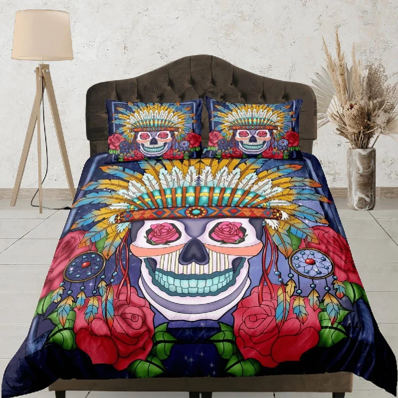 Cinco de Mayo Skull Duvet Cover Set Colorful Bedspread Dorm Bedding Pillowcase Bedding Mexican Design