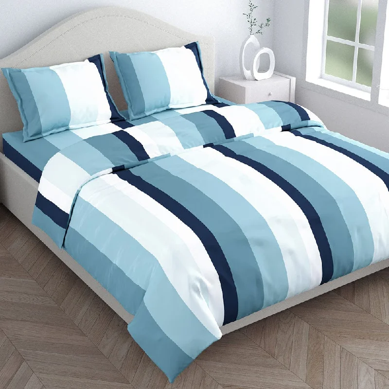 Coastal Stripes Navy 100% Cotton King Bedsheet, 186 TC