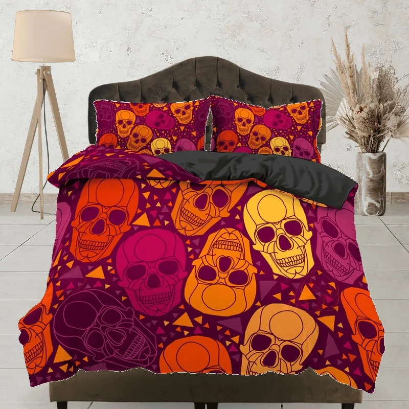 Colorful Skulls Duvet Cover Set Bedspread, Dorm Bedding with Pillowcase