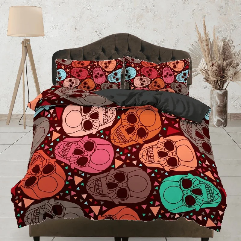 Colorful Skulls Duvet Cover Set Bedspread, Dorm Bedding with Pillowcase