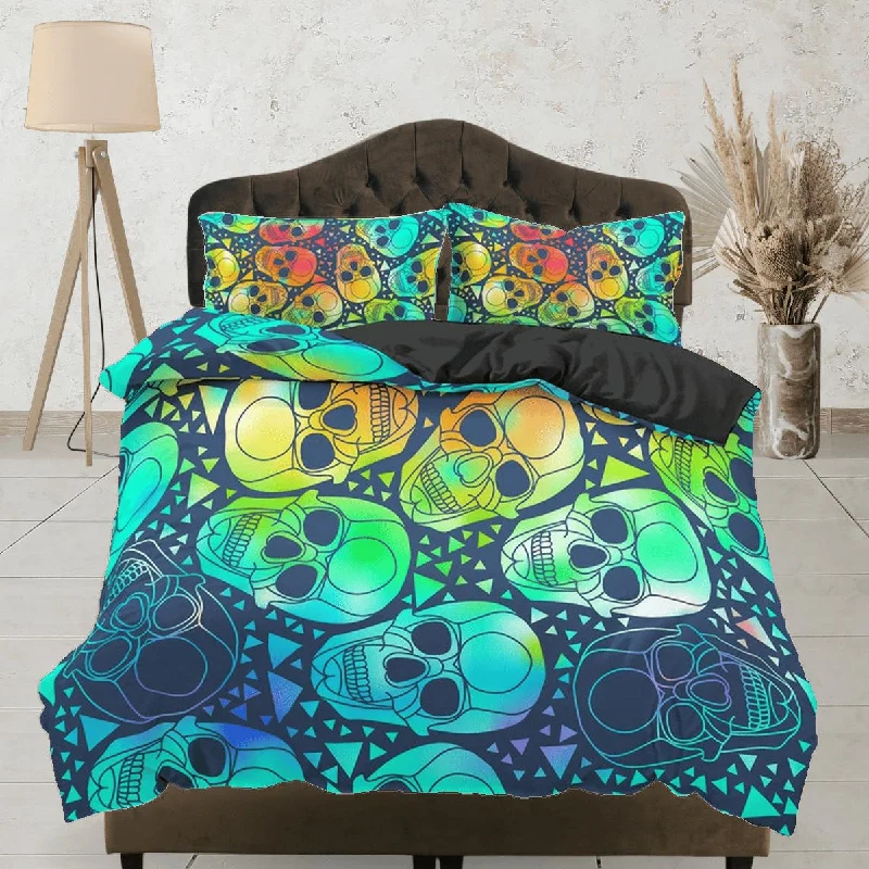 Colorful Skulls Duvet Cover Set Bedspread, Dorm Bedding with Pillowcase