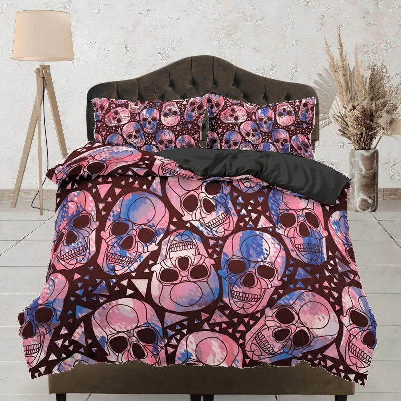 Colorful Skulls Duvet Cover Set Bedspread, Dorm Bedding with Pillowcase