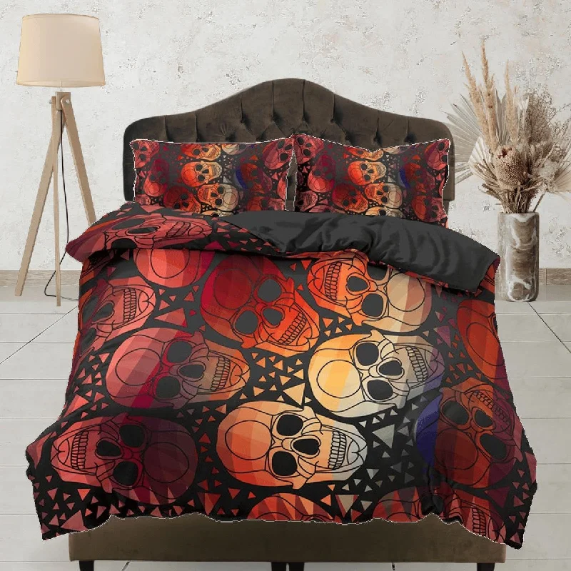 Colorful Skulls Duvet Cover Set Bedspread, Dorm Bedding with Pillowcase