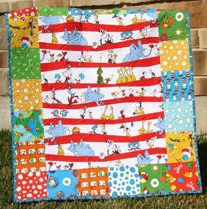 Dr Seuss Quilt, Bright Lorax, Baby Boy or Girl, Nursery Bedding Blanket, Newborn Gift