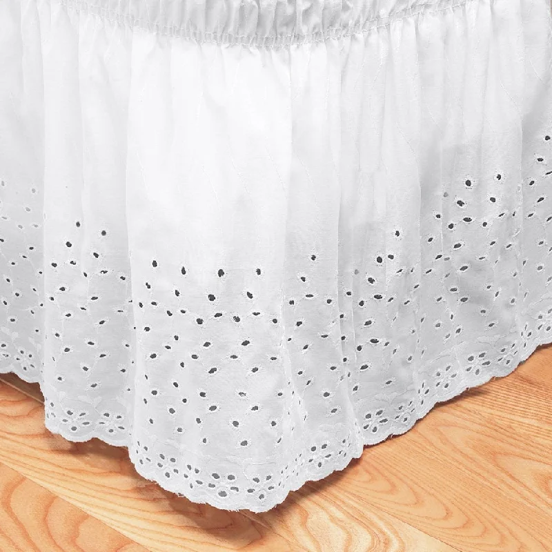 Elegant Floral Stitched Eyelet Bedskirt with 14-inch Drop