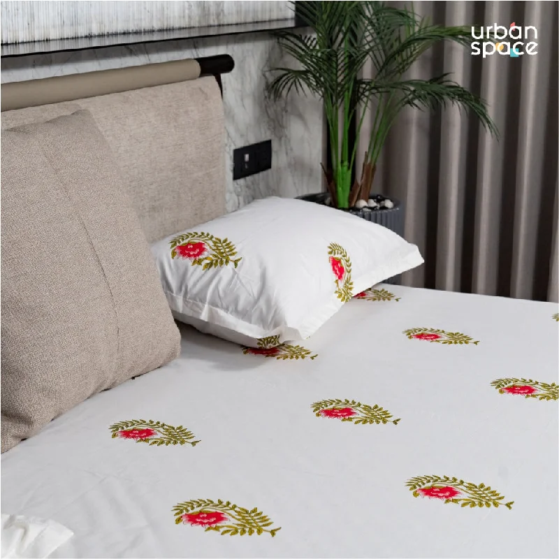 Regal Collection - Breathable 200 TC 100% Pure Cotton Bedsheet with Pillow Cover, Ethnic Motif- Pink