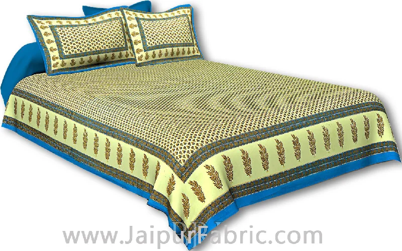 firozi border cream base small tree pattern with golden print super fine cotton double bedsheet