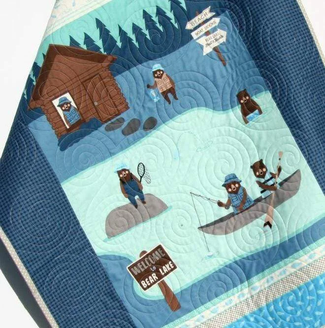 Fishing Quilt Baby Boy Bedding Woodland Lodge Lake Forest Bears