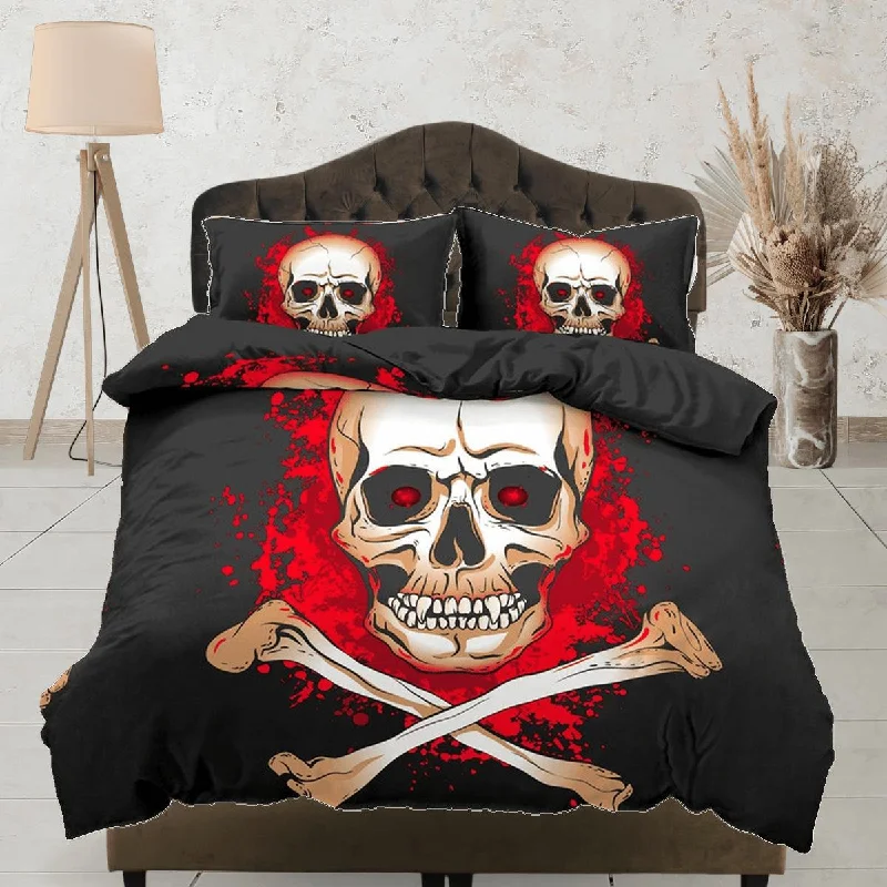 Flaming Skull Black Duvet Cover Set Bedspread, Dorm Bedding with Pillowcase