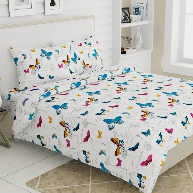 French Riviera Beau Papillon, 100% Cotton Double Size Bedsheet, 186 TC