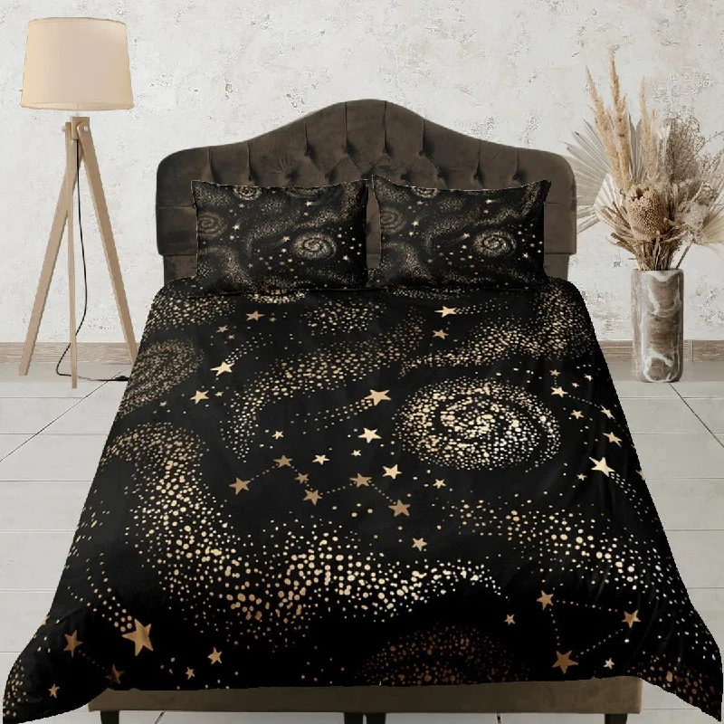 Galaxy Black Duvet Cover Set Starry Night Bedspread, Dorm Bedding with Pillowcase