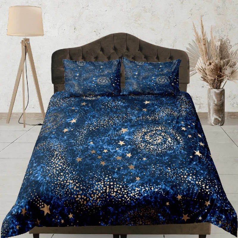 Galaxy Blue Duvet Cover Set Starry Night Bedspread, Dorm Bedding with Pillowcase