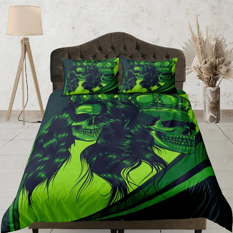 Gangster Skull Green Duvet Cover Set Bedspread, Dorm Bedding with Pillowcase