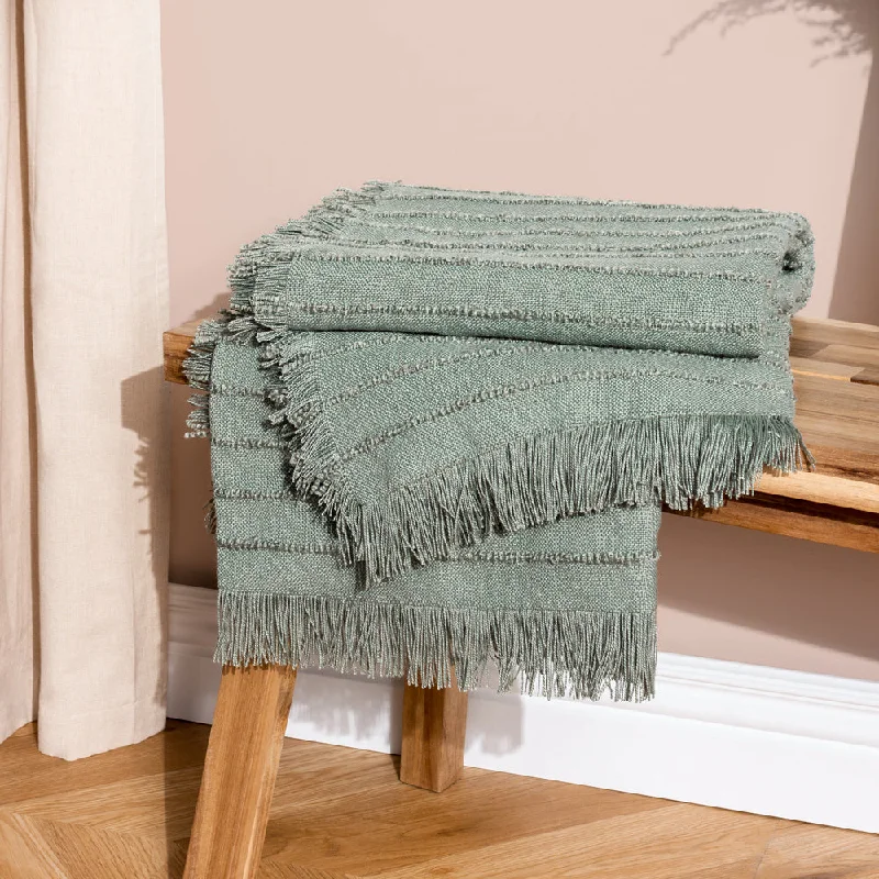 Hazie Woven Fringed Throw Eucalyptus