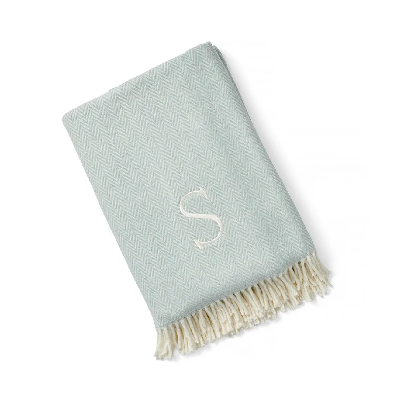 Herringbone Plush Throw, Sky Personalized