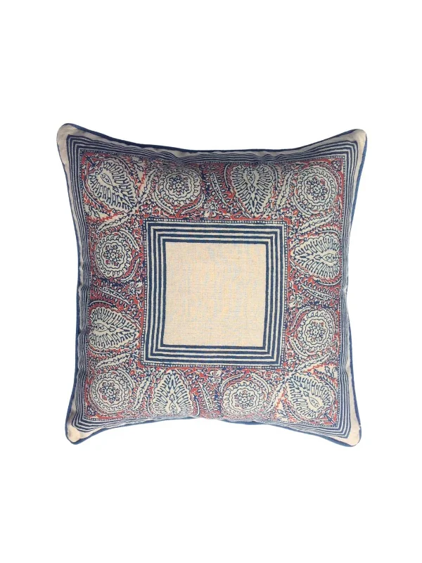 Istanbul Border Indigo/Brick Red Decorative Pillow Cover