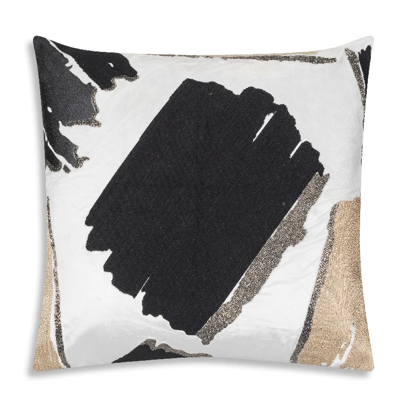 Kas Ivory Black Brustroke Pillow