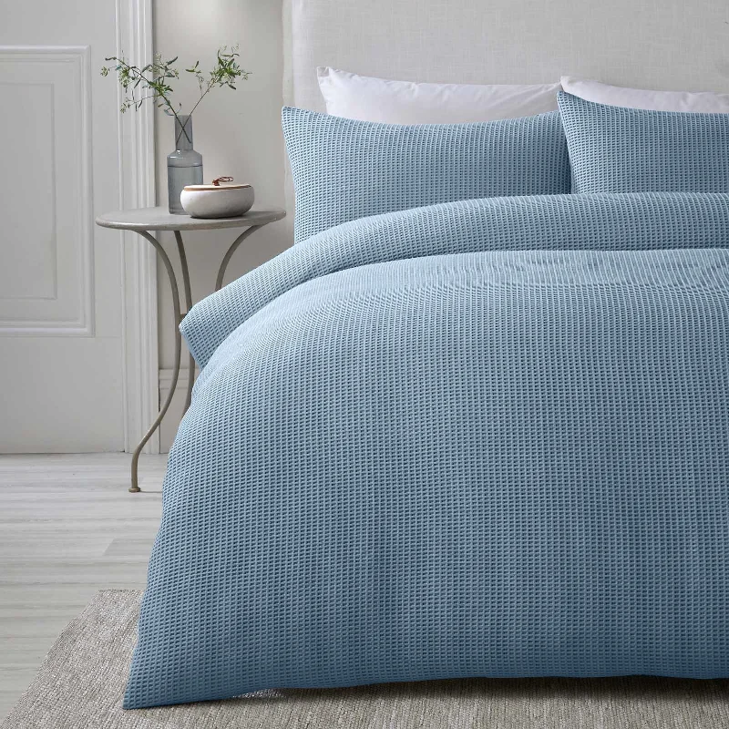 Lindly Waffle Duvet Cover Set Blue